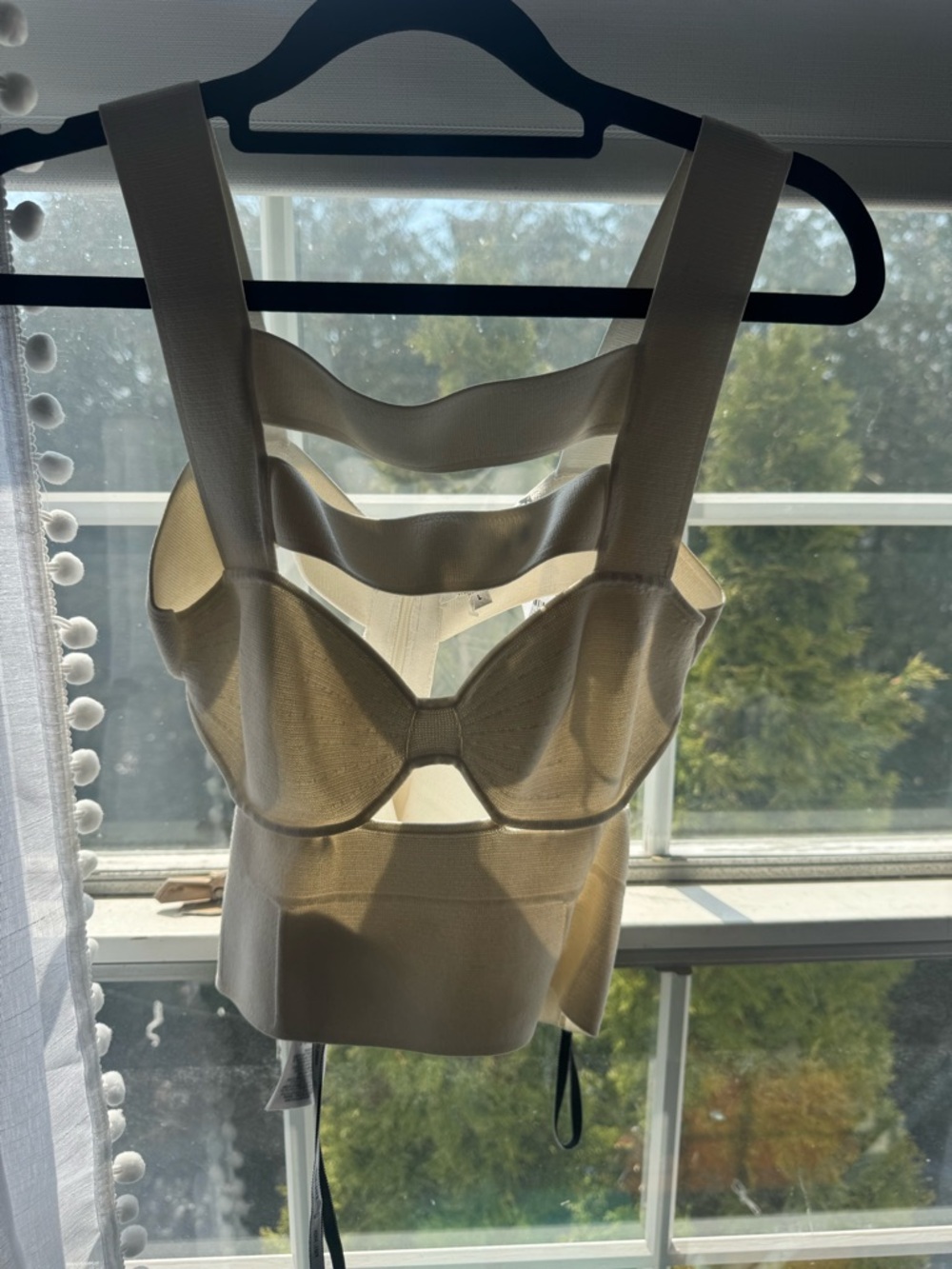 Herve Leger Cream Strappy Structured Bustier Top